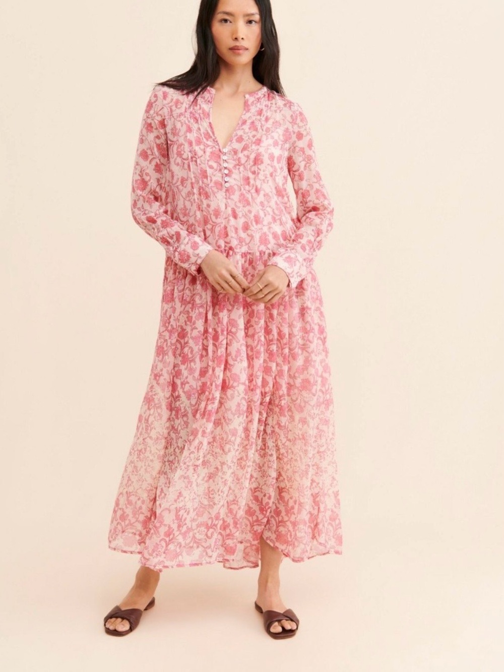 Free People Pink Floral Long Sleeve Maxi Dress - Picture 5 of 8